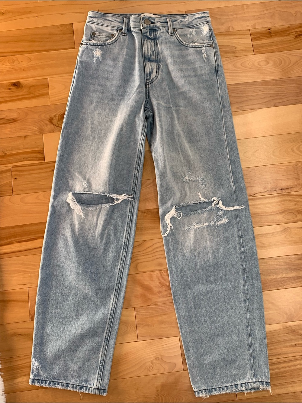 Zara Light Blue Distressed Straight Jeans